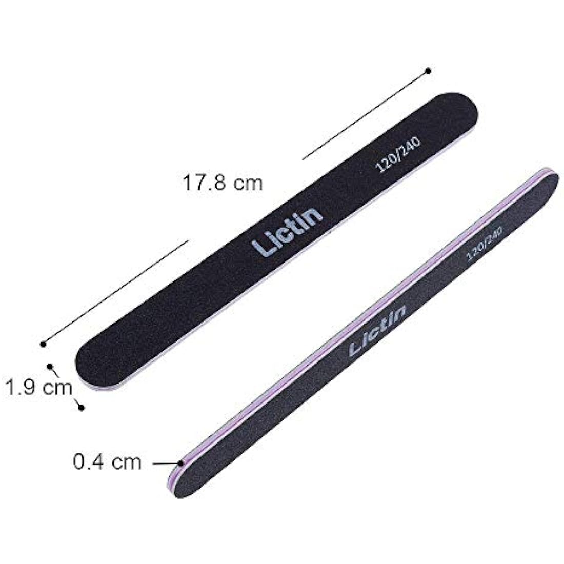 Lictin Pack of 16 Professional Nail Files Double Sided Emery Board (120/240 Grit)(Black)