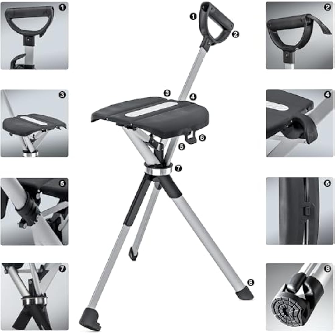 Ta-Da Chair Series 2 - Walking Stick with Seat, Lightweight Aluminium Pole Frame & Sturdy Foldable Stool (up to 136kg), Easy Folding Design, Ideal for Hiking & Outdoor Activities