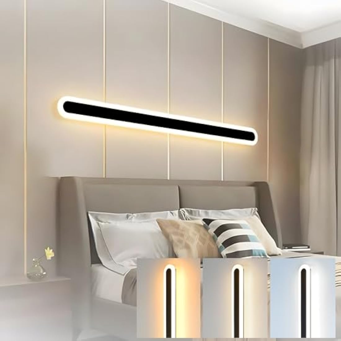 ZTWLEED Long Wall lamp,44W LED Wall Light Interior,120CM Tricolor Lighting Mode RA≥80 Living Room lamp,Black Wall Light for Living Room,Bedroom,Stairs,Hallway,AV220V