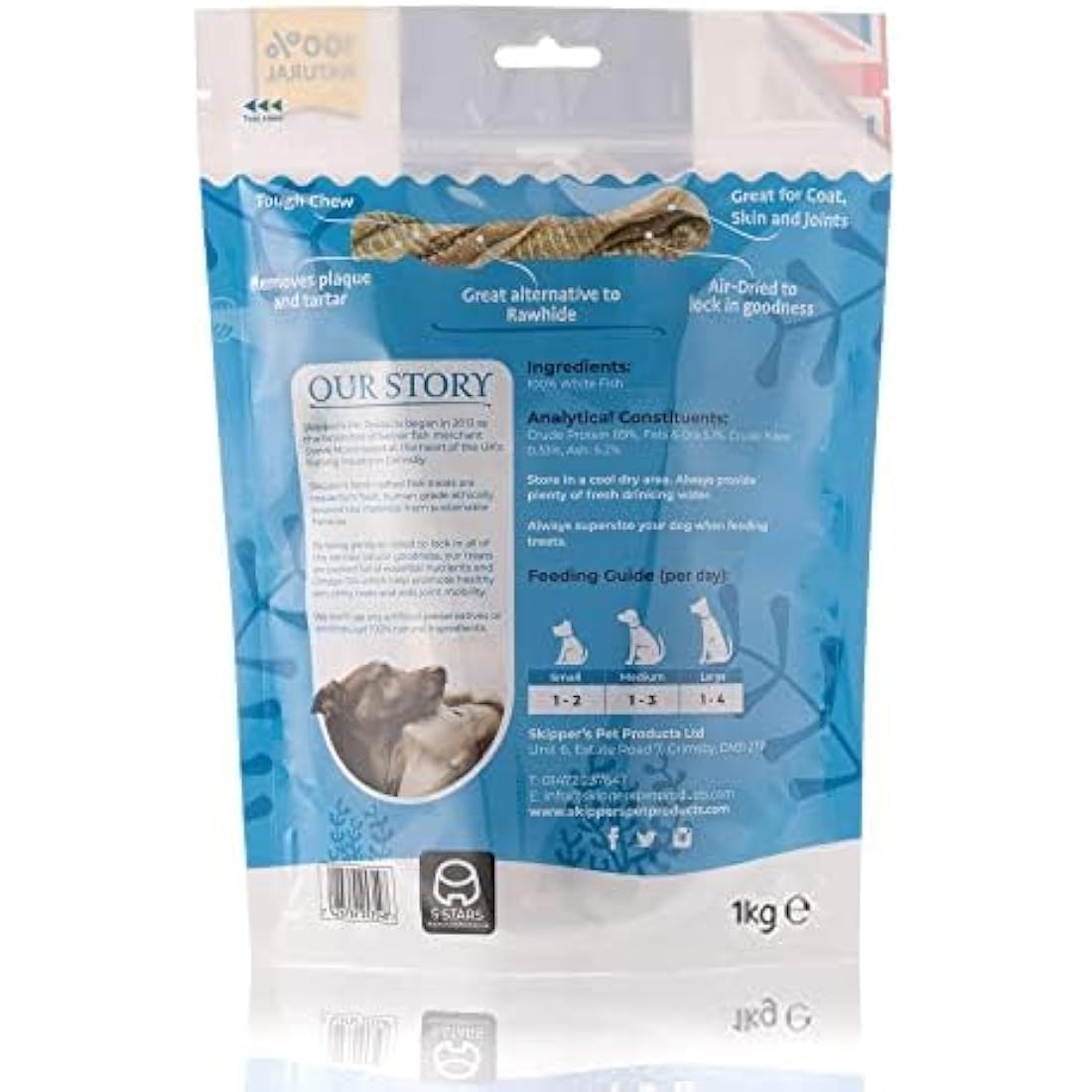 SKIPPER'S Fish Skin Twists Dog Chews for Teeth - Handmade & Gently Air- Dried - Healthy & Natural Dog Dental Sticks Long Lasting - Hypoallergenic & Grain Free (Regular, 1kg)
