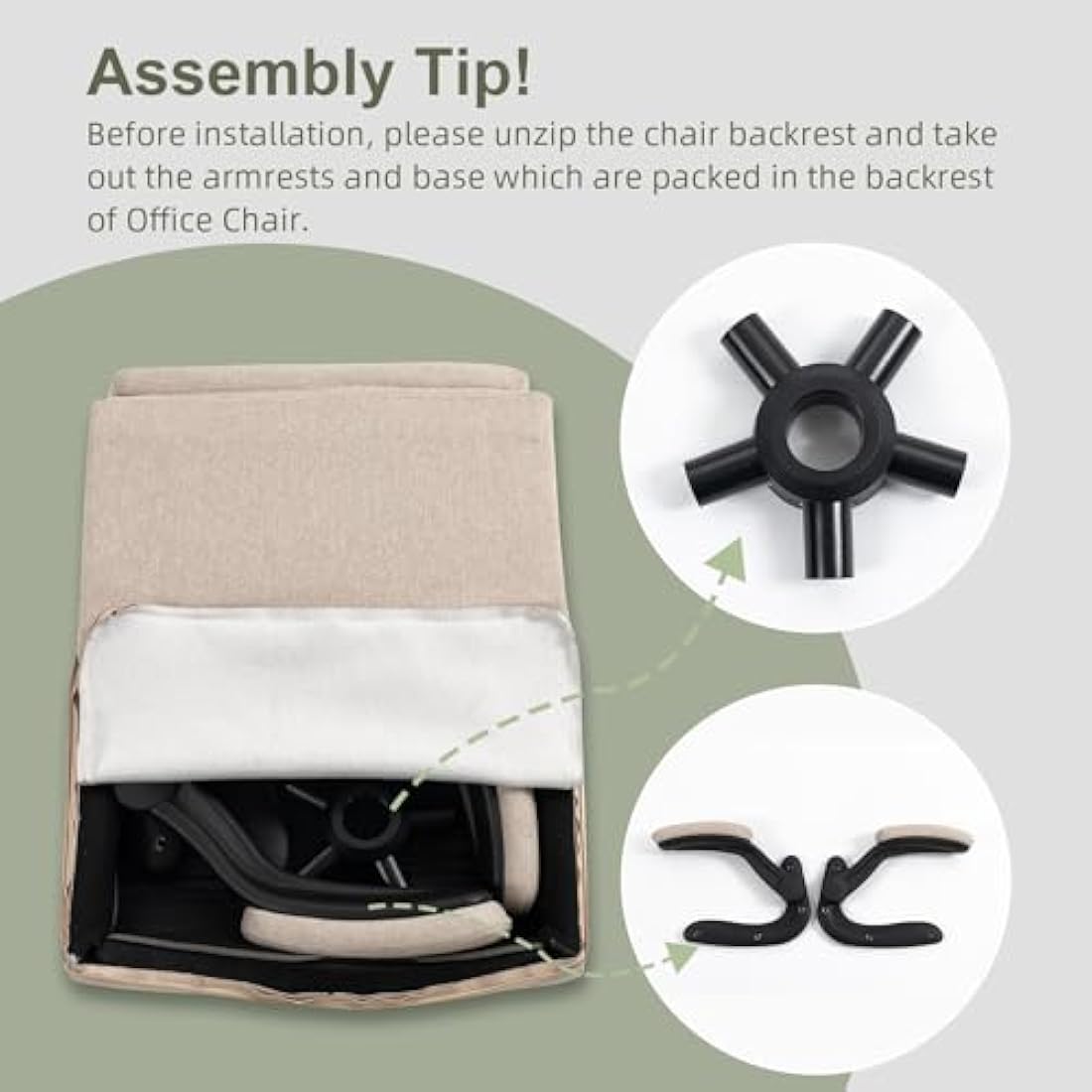 CASTLOVE Ergonomic Office Chair Computer Chair Executive Office Chair with Flip Up Armrest High Back Rocking Function Height Adjustable Comfortable Desk Chair for Home Office Fabric Cream