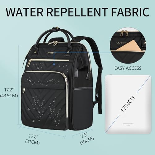 VANKEAN Laptop Backpack for Women Men 17.3 Inch Stylish Computer Work Backpack, Waterproof College Daypack Backpacks with USB Port & RFID Blocking, Business Travel Backpack