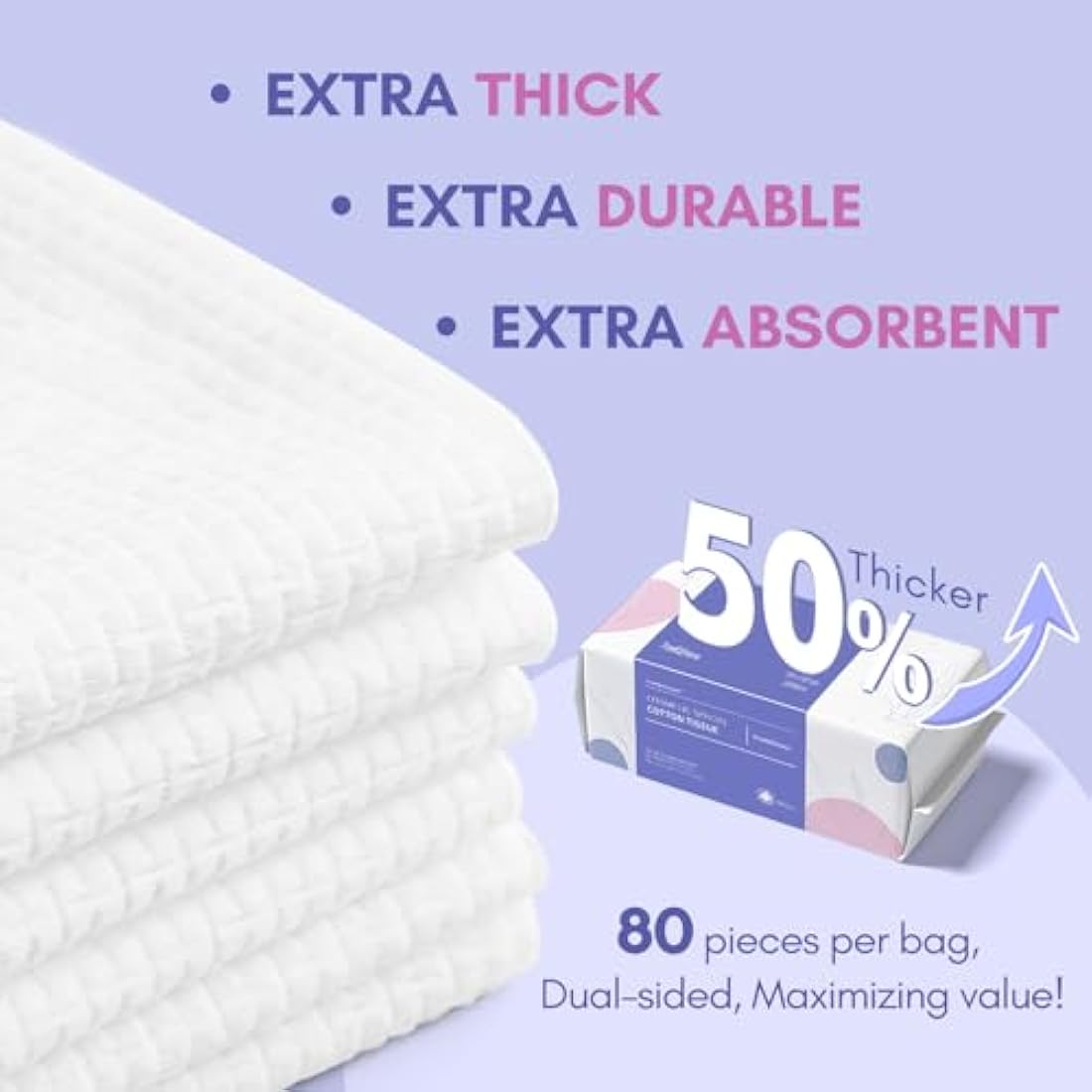 PoeticEHome Extra Thick Cotton Dry Wipes, Disposable Face Towel Lint-Free Facial Tissue Cloths for Deep Cleansing & Makeup Cleaning