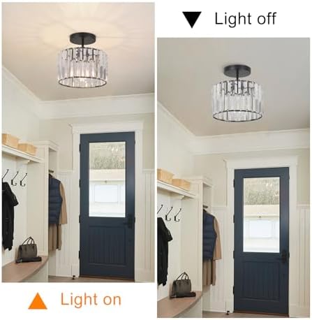 ZYDTRIP Crystal Ceiling Light Fixture Semi Flush Mount Ceiling Lamp Modern Black Crystal Chandelier for Living Room Hallway Dining Room Kitchen