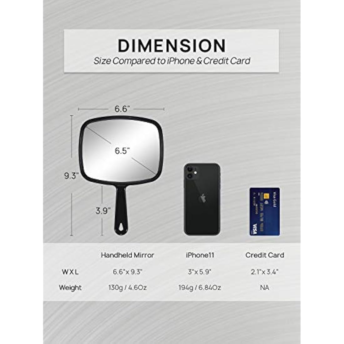 OMIRO Hand Mirror, All Black Handheld Mirror with Handle, Rectangle-Pack of 6, 16.8 x 23.6 cm