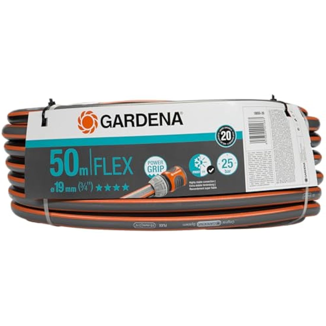 Gardena Comfort Flex Hose 19 mm (3/4 inch), 50 m: Dimensionally Stable, Flexible Garden Hose with a Power Grip Profile, of high-Quality Spiral Fabric, 25 bar Burst Pressure, Without Parts (18055-20)