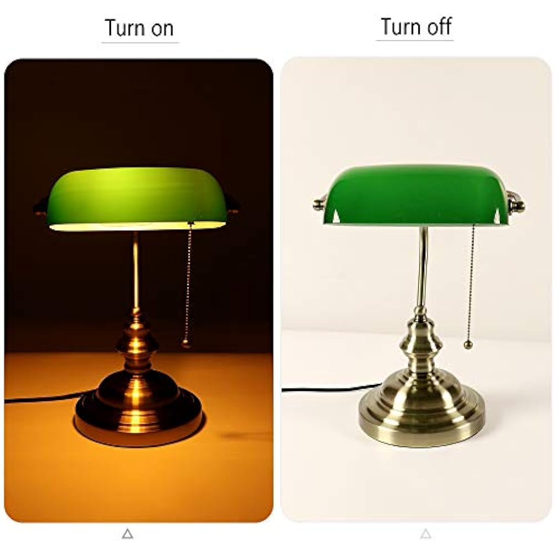 Newrays Green Glass Bankers Desk Lamp with Pull Chain Switch Plug in Fixture,Satin Brass Finish