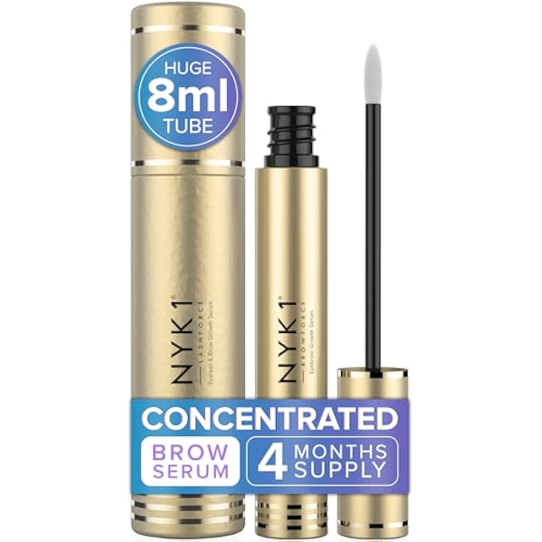 NYK1 CONCENTRATED Eyebrow Growth Serum For Thicker Brows (XL - 8ml) BrowForce Eyebrow Serum To Grow Fuller Thicker Natural Eye Brows - Advanced Eye Brow Growth Serums Formula For Eyebrows Regrowth
