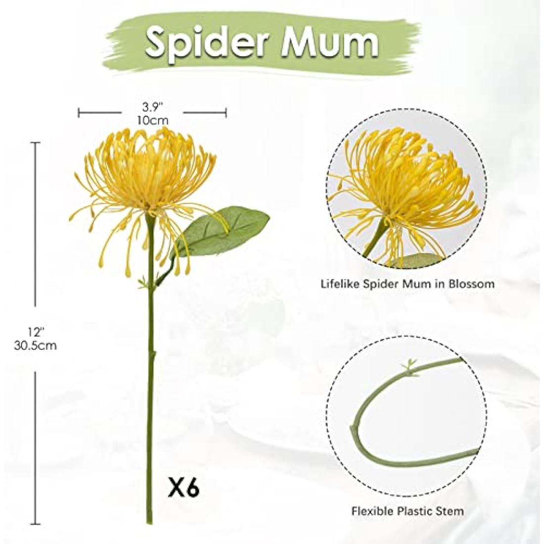 Briful 6 PCS Artificial Chrysanthemum Flowers Yellow Artificial Flowers Spider Mum Fake Flowers Pick Artificial Spider Mum Flowers for Floral Arrangment Wedding Bouquet Home Bathroom Decor