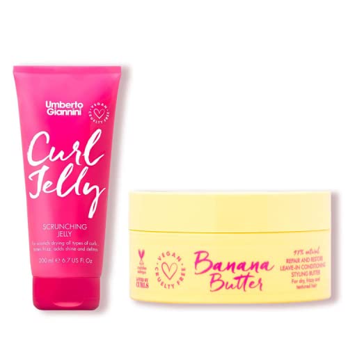 Umberto Giannini Curl Jelly Scrunching Jelly Frizz Solution Gel for Curly or Wavy Hair & Coily Banana Butter Repair + Restore Leave-in Conditioner -