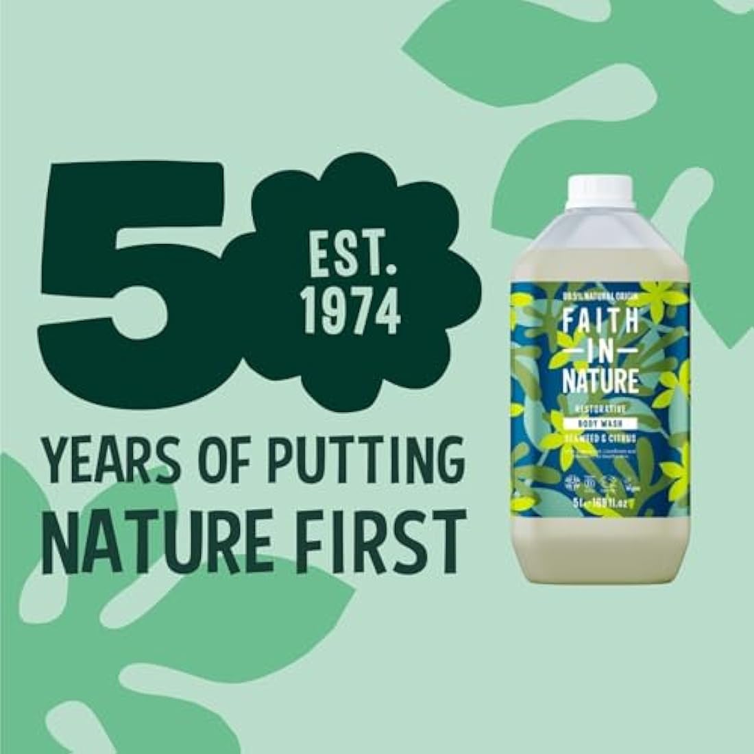 Faith In Nature Natural Seaweed & Citrus Body Wash, Restorative Shower Gel, Vegan & Cruelty Free, No SLS or Parabens, 5L Refill Pack