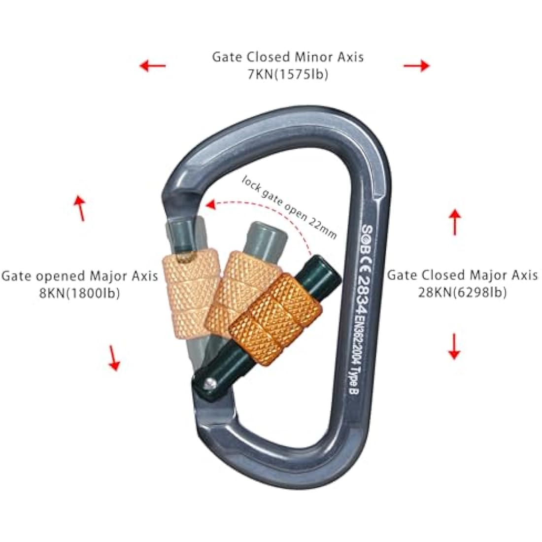 Climbing Carabiners, Auto Locking Carabiner Clips Heavy Duty for Rock Climbing, Camping, Dog Leash, Hammock, Swing, Water Bottle