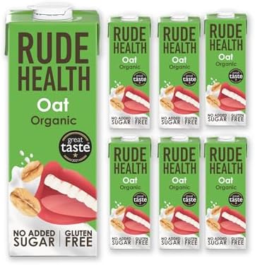 Rude Health 6 x 1 Litre Organic Oat Dairy-Alt Milk, 100% Natural Organic Drink, Lactose Free, Dairy Free & Gluten-Free, No Added Sugar, Award-Winning, Healthy & Vegan, 100% Recyclable Packaging