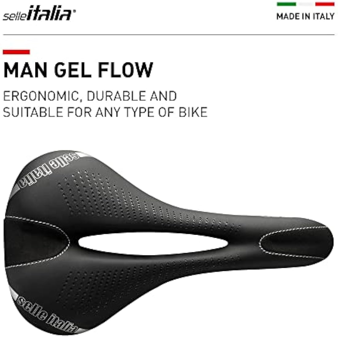 Selle Italia - Man Gel Flow Road Bike Saddle, Rail Manganese Tube Ø7, Road Saddle Gran Turismo Fiber-tek Comfort Gel, Shock Absorber