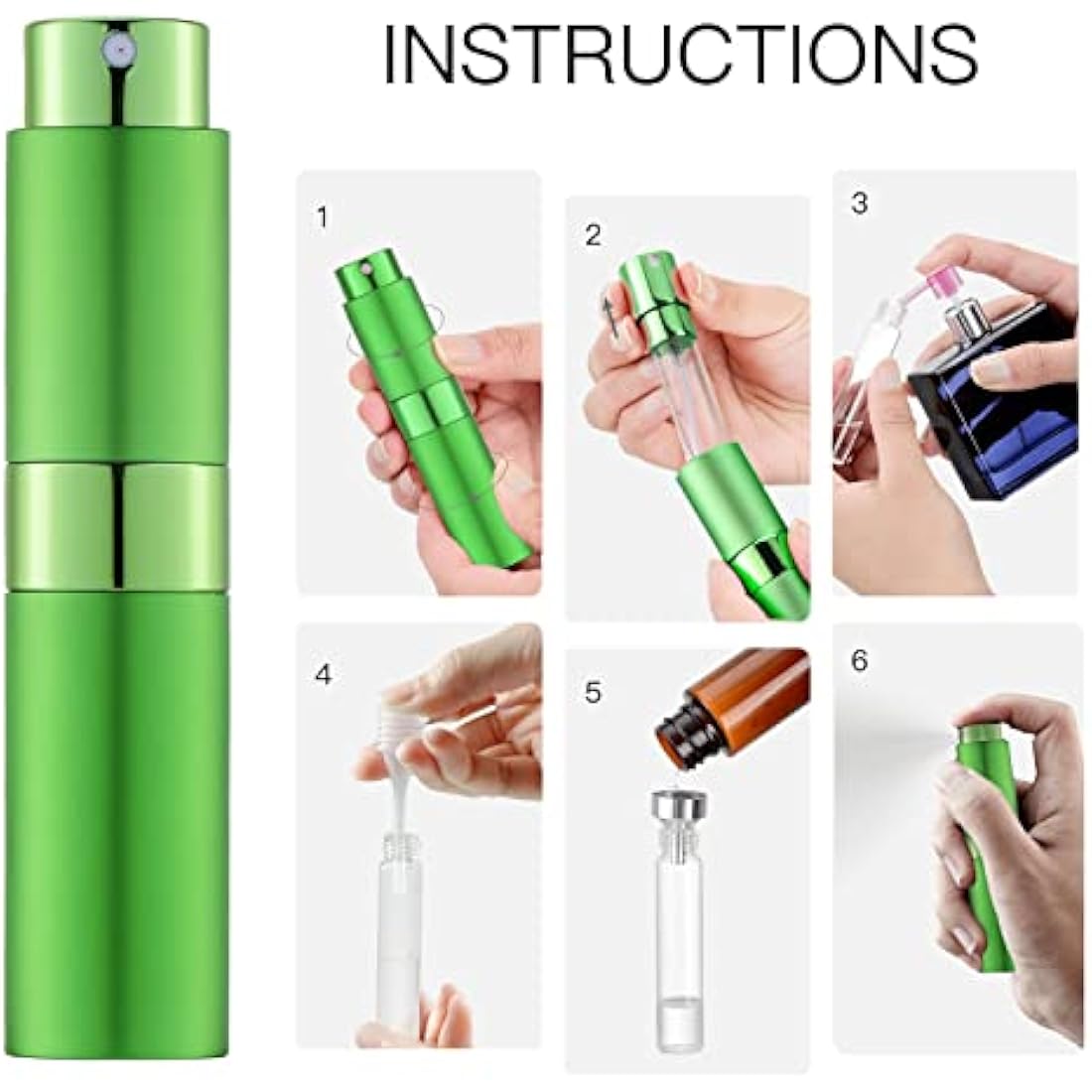 Toureal 8ml Travel Perfume Atomiser Refillable - Mini Aftershave Spray Bottle - Small Glass Fragrance Atomizer for Women - Portable Empty Cologne Refill Pump Dispenser for Men Green