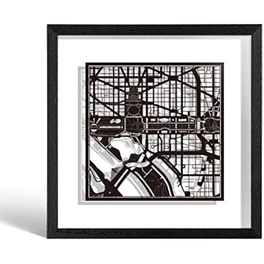 O3 DESIGN STUDIO Washington D.C. Paper Cut Map framed, Black map, Black frame, 9x9 inches, Gift Boxed, 2 background color, self-changing, Paper Art
