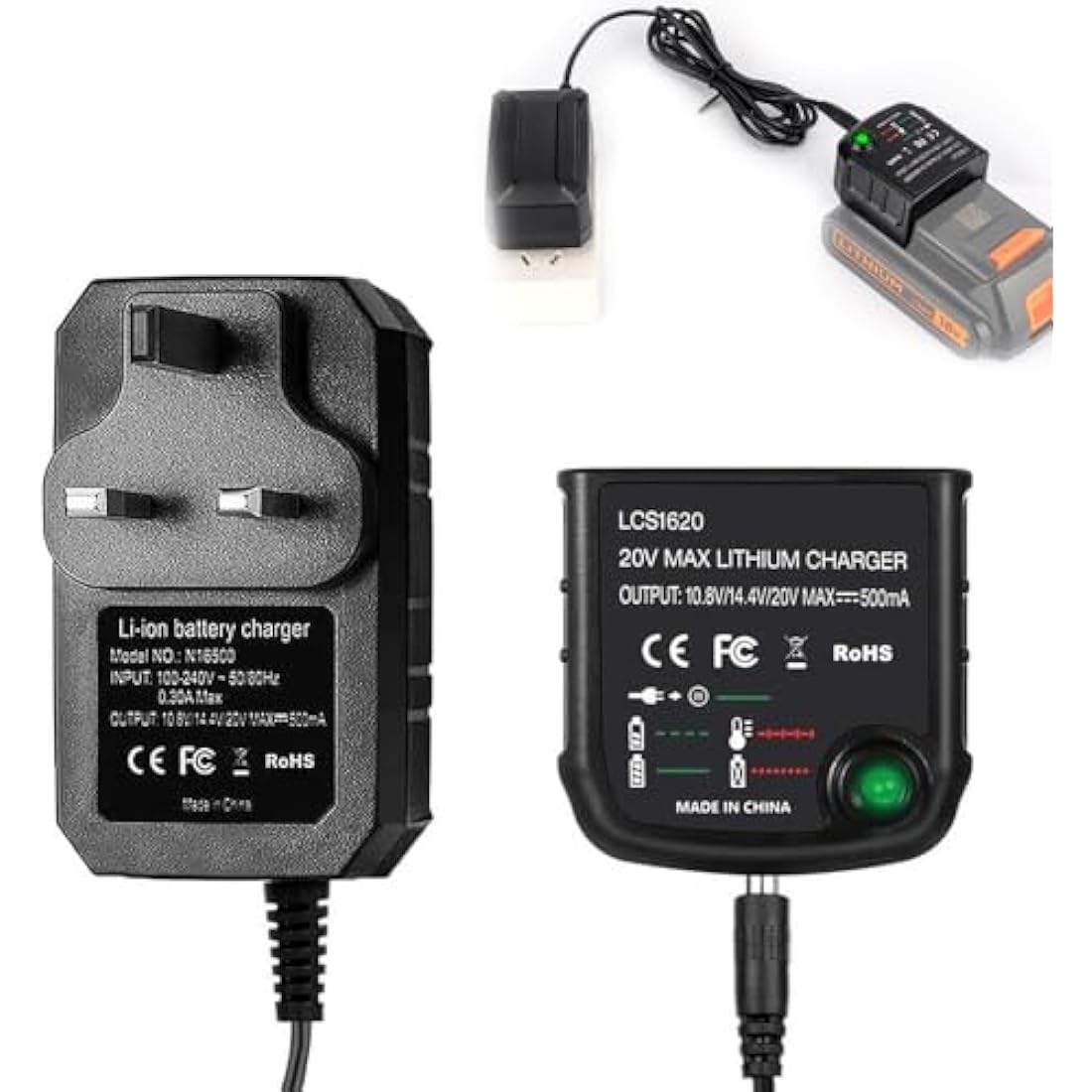 CJBIN 18V LithiumIon Battery Charger for Black & Decker, Replacement LCS1620 for Black & Decker Charger,Drill Li-ion Battery Chargre LBXR20 LBXR20-OPE LB20 LBX20 LBX4020 LB2X4020 LBXR2020-OPE,UK Plug