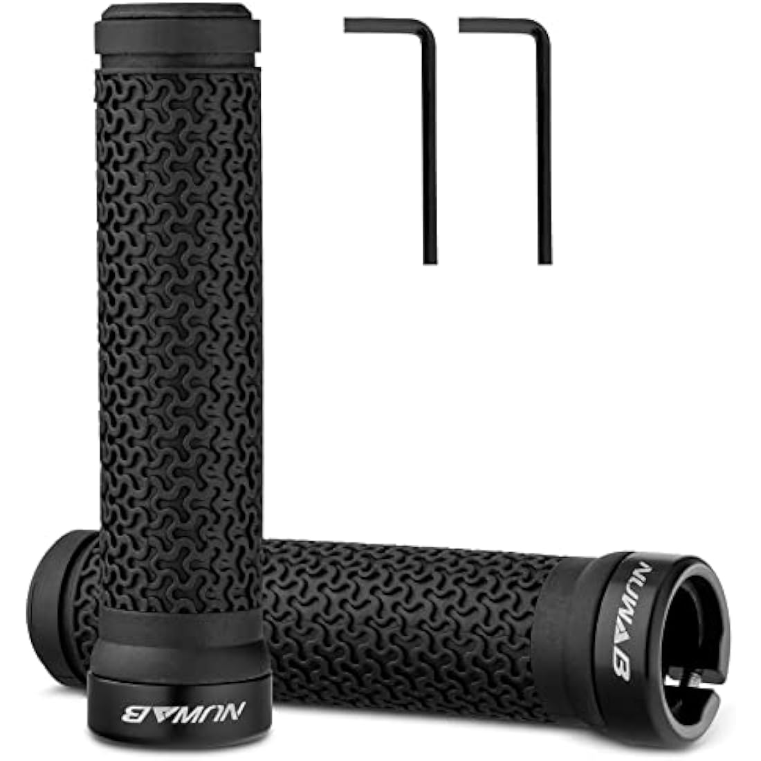 NUWAB Premium Bike Handlebar Grips, Professional Mountain Bicycle Grips with Soft Anti-Slip Rubber, Single Lock-on Bike Handlebar, 2PCS Allen Wrench Come With