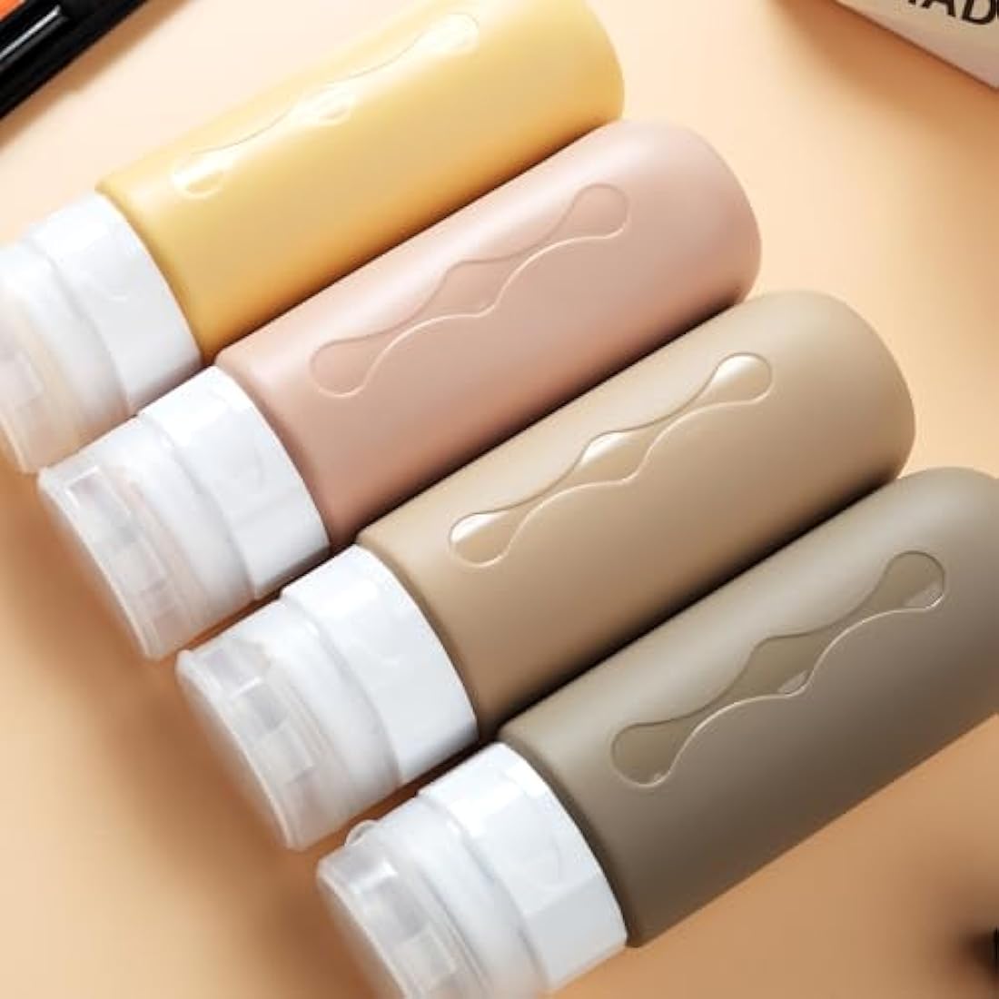 Gemice Portable Travel Bottle, 4 Pack Silicone Travel Containers Set LeakProof Refillable Squeezable for Lotion Liquid Shampoos, Soap and Toiletries (90ml)