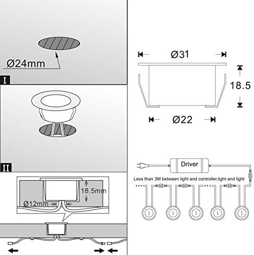 INDARUN RGBW WiFi Led Decking Lights Waterproof IP67 Ø31MM 12V - Led Plinth Light Kits for Terrace/Patio/Path/Wall/Garden/Indoor Outdoor Decor, 30 Packs