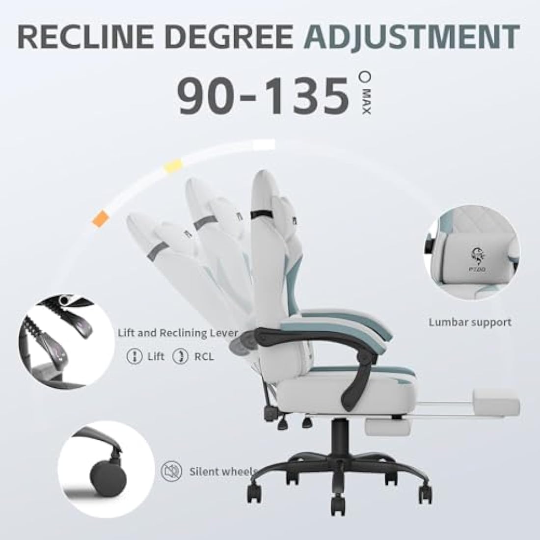 PZDO Office Chair Ergonomic Office Chair with Footrest, Ergonomic Chairs for Adults, Gaming Desk Chairs with Technology Fabric, Reclining Chaise de Bureau, Gift, Teens, (Gray)