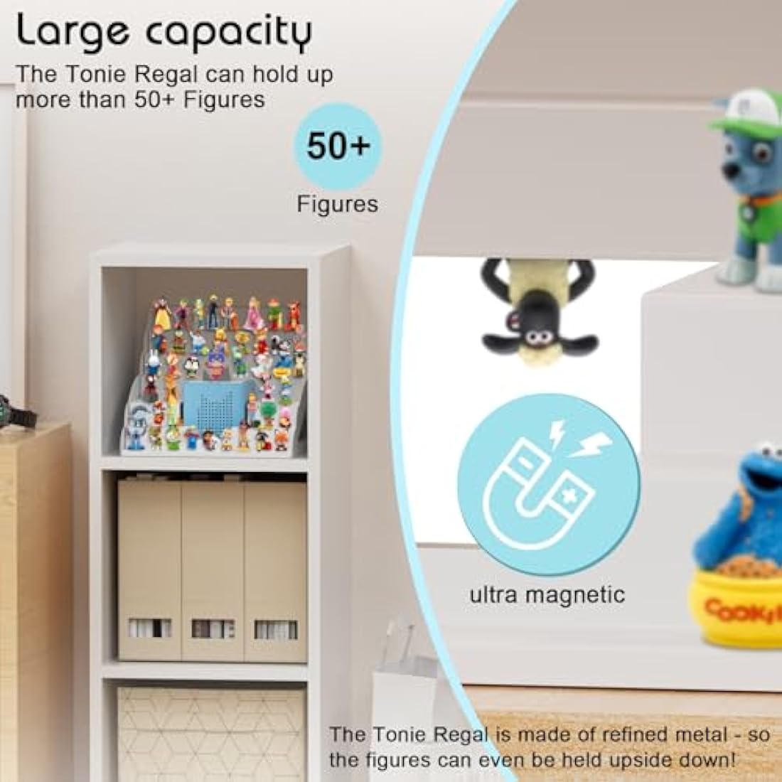 Toniebox shelf for IKEA Kallax, Fully Magnetic Toniebox stand for Over 50 Figures + Box, Tonier Rack for Girls and Boys Toning Shelf for Tonie Figures Storage(white)