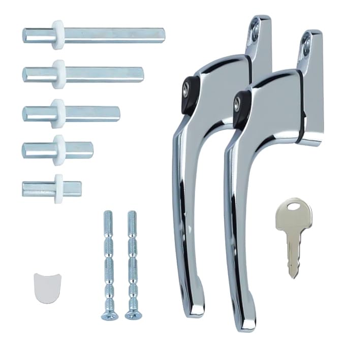 FixRello Universal Inline uPVC Window Handle ? Lockable, Ambidextrous, Multi-Spindle ? Chrome (2 Pack)