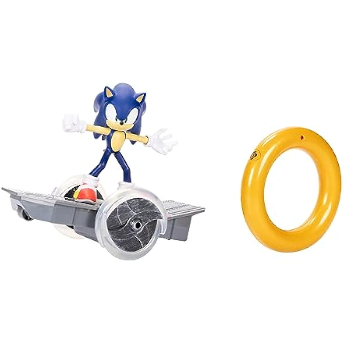 Sonic the Hedgehog Speed RC Vehicle, Includes 6” / 15cm Articulated Sonic Figure, RC Skateboard and Golden Ring Controller To Perform Tricks and Spins, Wheels Light Up With Turbo Mode