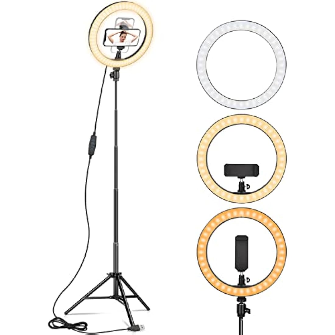 Ring Light 10" with 67" Extended Tripod Stand & Phone Holder for YouTube Video, Camera Led Ring Light for Streaming, Makeup, Selfie Photography Compatible with iPhone Android
