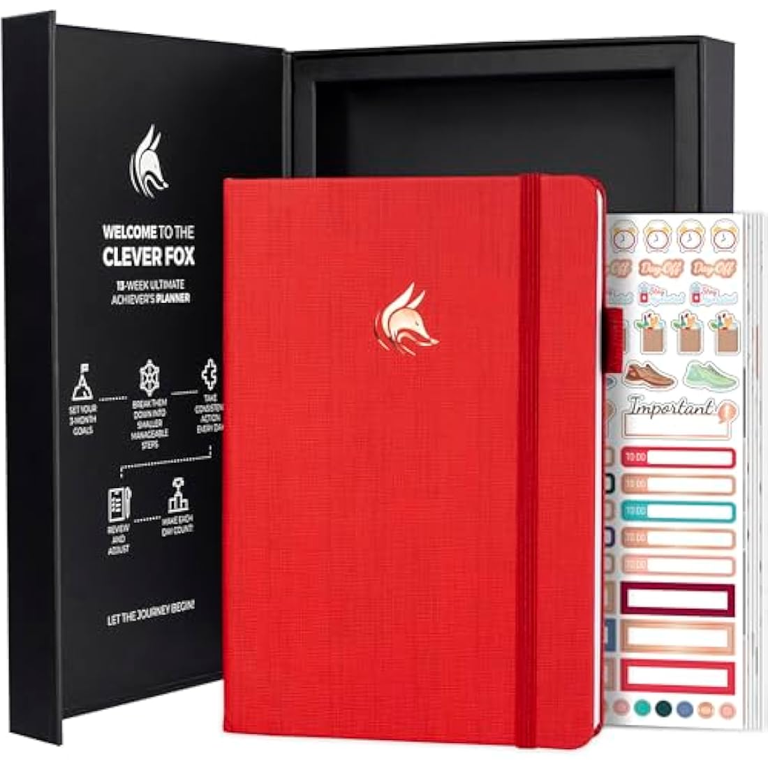 Clever Fox Ultimate Achiever’s Goal Planner - Focus & Productivity 90 Day Journal. Daily Weekly Monthly Planner Organizer & Hourly Schedule Notebook - Undated, Hardcover, A5 Size, Ruby Red