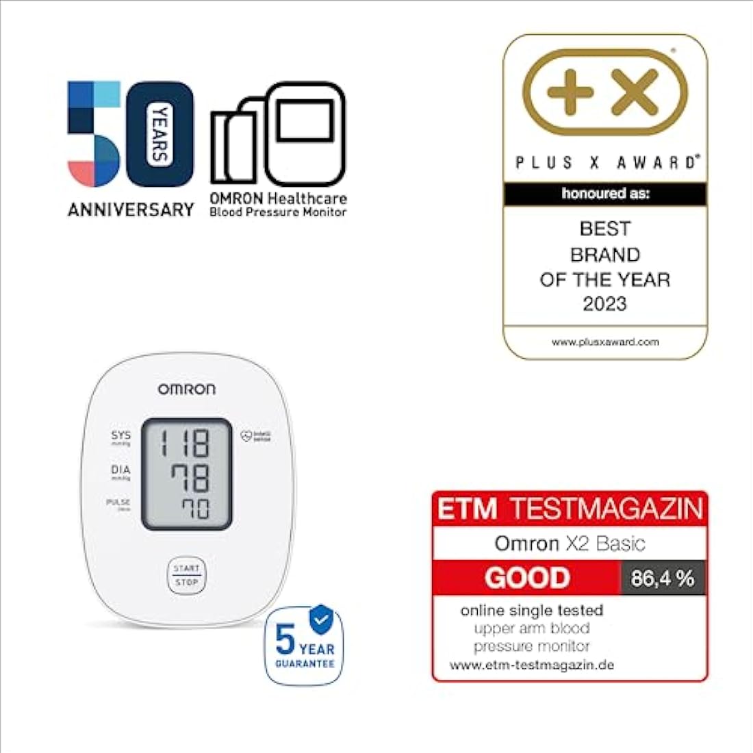 OMRON X2 Basic Automatic Upper Arm Blood Pressure Monitor for Home Use - Clinically Validated BP Monitor with Irregular Heartbeat Detection - BP Machine with BP Cuff 22-32 cm - Batteries Included