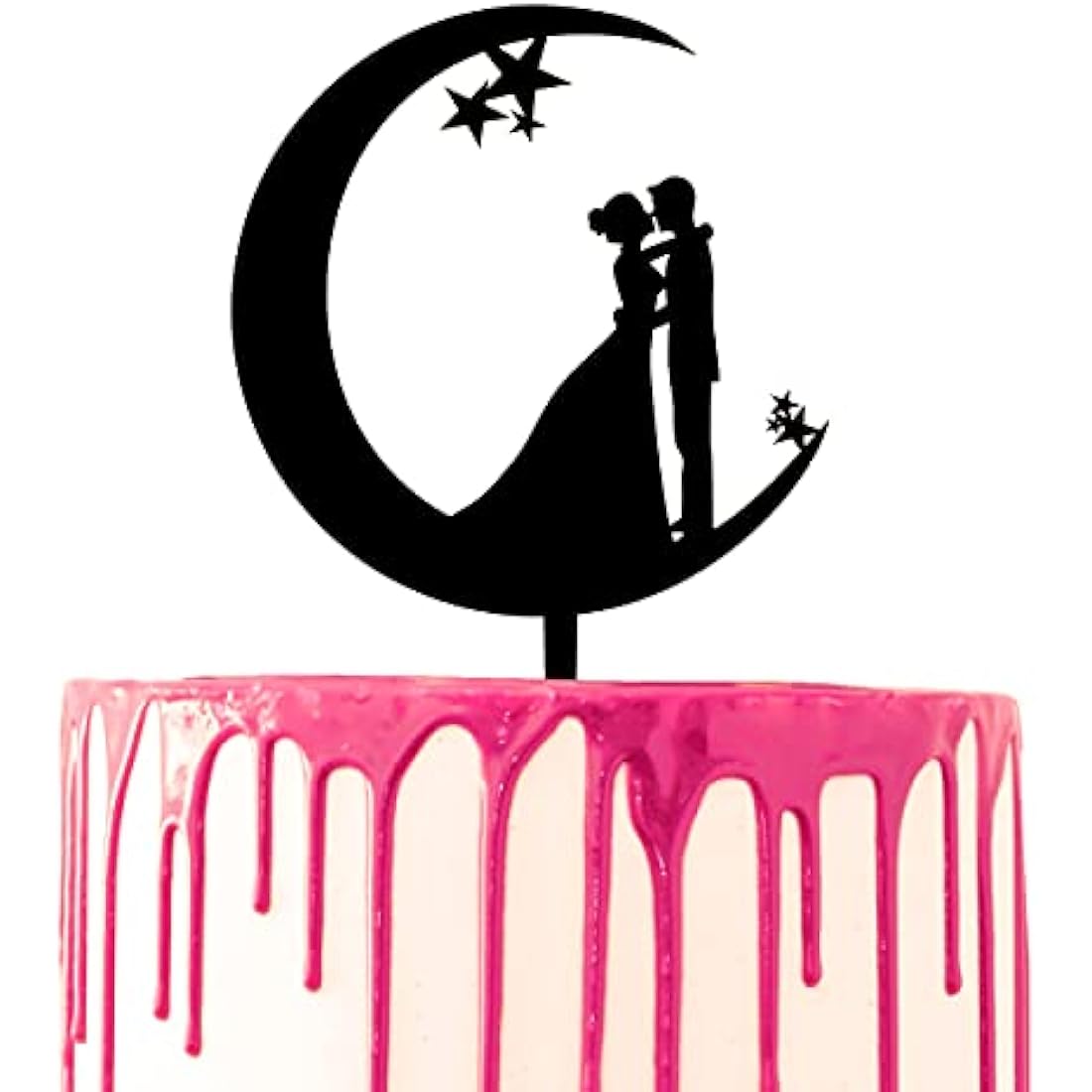 CARISPIBET Crescent Moon with Groom and Bride Hug Wedding Cake Topper Theme Party Cake Acrylic Silhouette Decoration