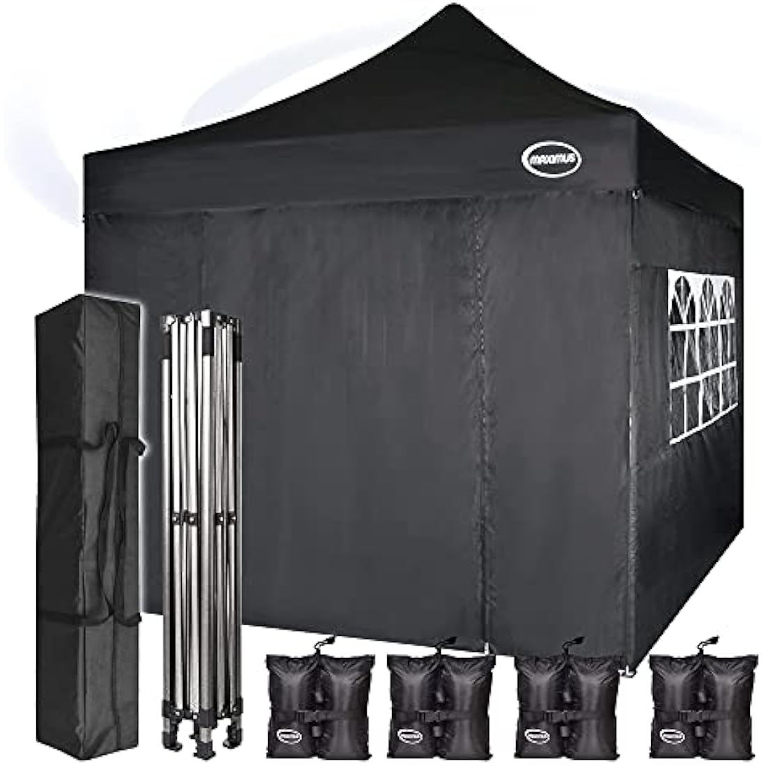 MAXIMUS HEAVY DUTY POP UP GAZEBO 3m x 3m COMMERCIAL MARKET STALL WITH 4 WEIGHT BAGS (4 Walls, Black)