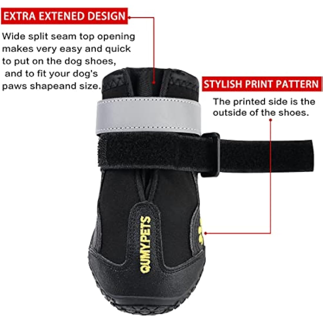 QUMY Dog Shoes for Large Dog, Medium Dogs Boots & Paw Protectors for Winter Snowy Day, Summer Hot Pavement, Waterproof in Rainy Weather, Outdoor Walking, Indoor Hardfloors Anti Slip Sole Black Size 3