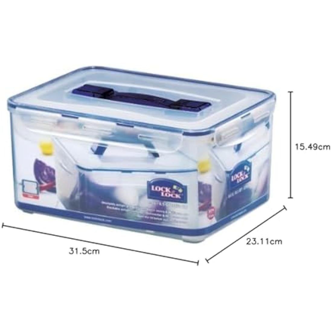 LocknLock Handy Rect. 8ltr incl. Freshness Tray (315 x 230 x 150mm), Clear/Blue