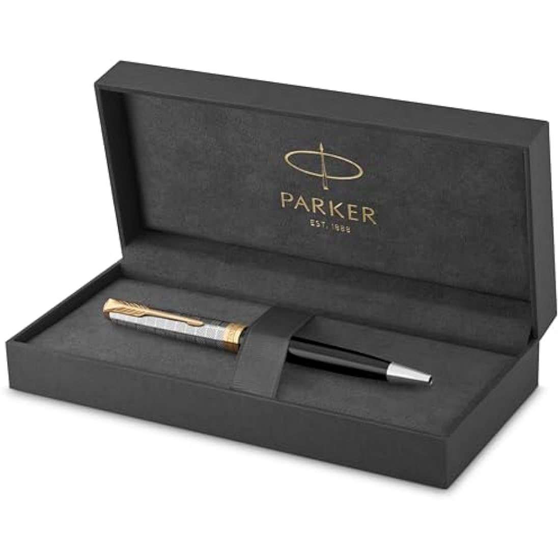 PARKER Sonnet Ballpoint Pen | Premium Metal and Black Gloss Finish with Gold Trim | Medium Point with Black Ink Refill | Gift Box