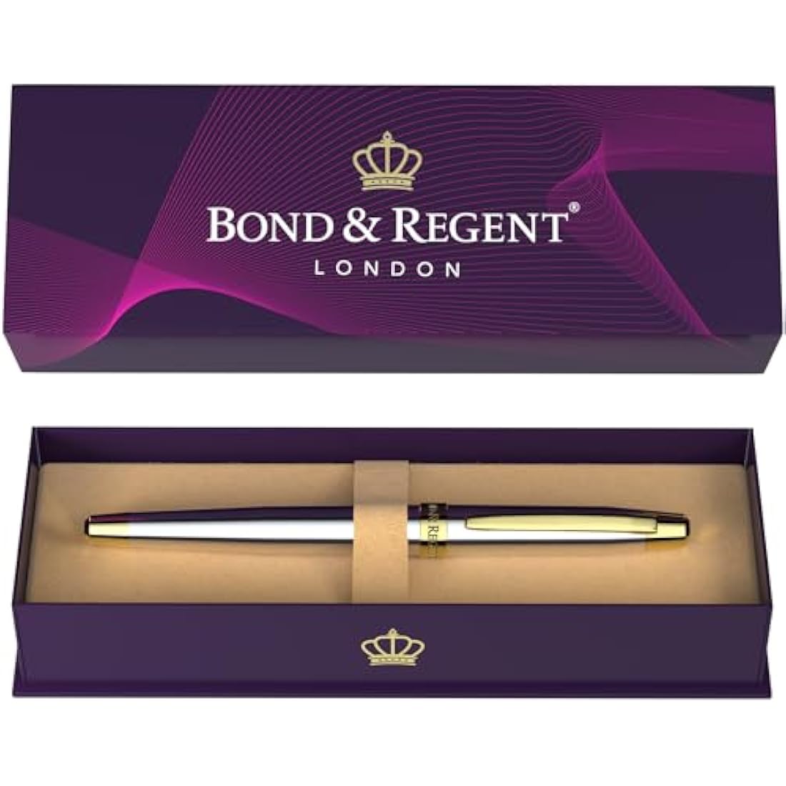 Bond & Regent Silver Chrome & 24 Karat Gold - Certified Luxury Grade Rollerball Pen | Nice Gift for Men & Women