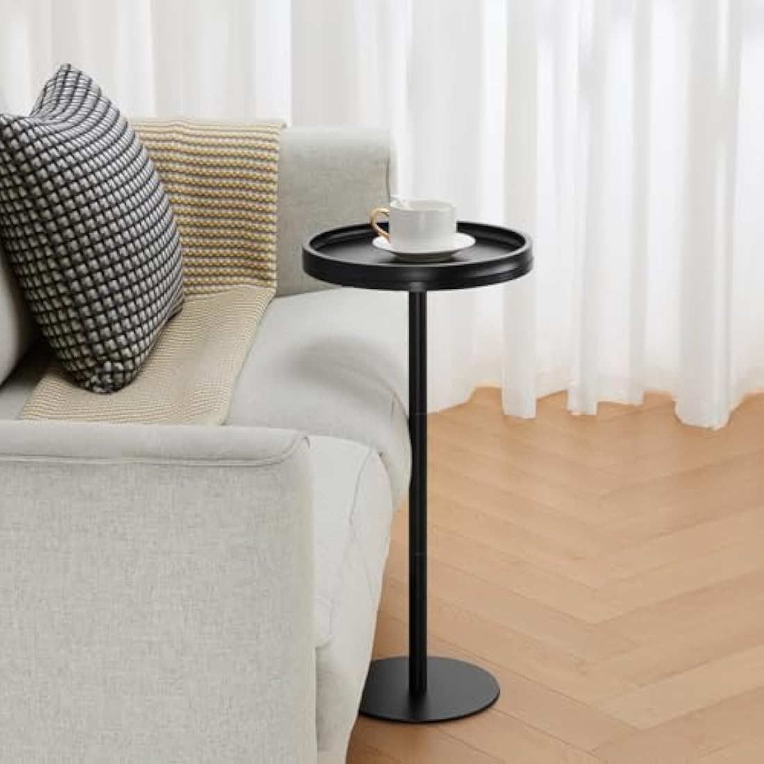 ZEXVIDA Small Round Coffee Table for Small Spaces,Drink Table for Living Room, Bedroom, Bathroom,Balcony (Black)