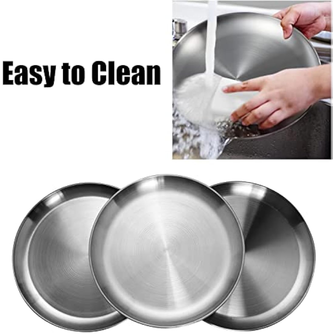 WANBY Stainless Steel Plates 304 Metal Lightweight Steel Plate Unbreakable Dinner Dishes Plates Set Non-Toxin Dishwasher Safe BPA Free and Healthy (10 Pcs)