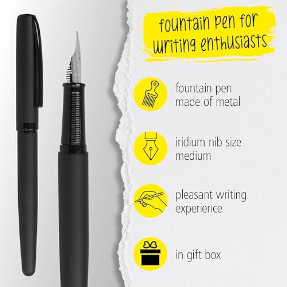 Online Set Eleganza Fountain Pen & Ballpen & Leather Case I Colour: Black I Nib Size M I Metal Clip I Retractable Biro I Fountain-Pen for Standard Ink Cartridges Or Converter I In Gift Box
