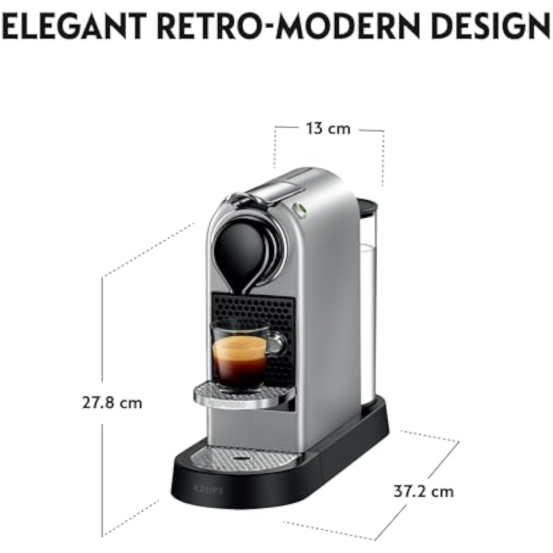 Nespresso Citiz Coffee Pod Machine by Krups. Compact Espresso Maker for Original Pods, 19-Bar High Pressure, Fast Heat-Up, Energy Saving, Auto Shut-Off, Recyclable Pods in Silver XN741B40
