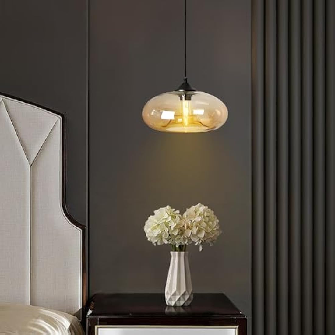 HJXDtech Pendant Light with 28cm Glass Lampsahde, Industrial Vintage Loft Bar E27 Ceiling Hanging Lamp for Kitchen, Dining &Living Room (Amber)