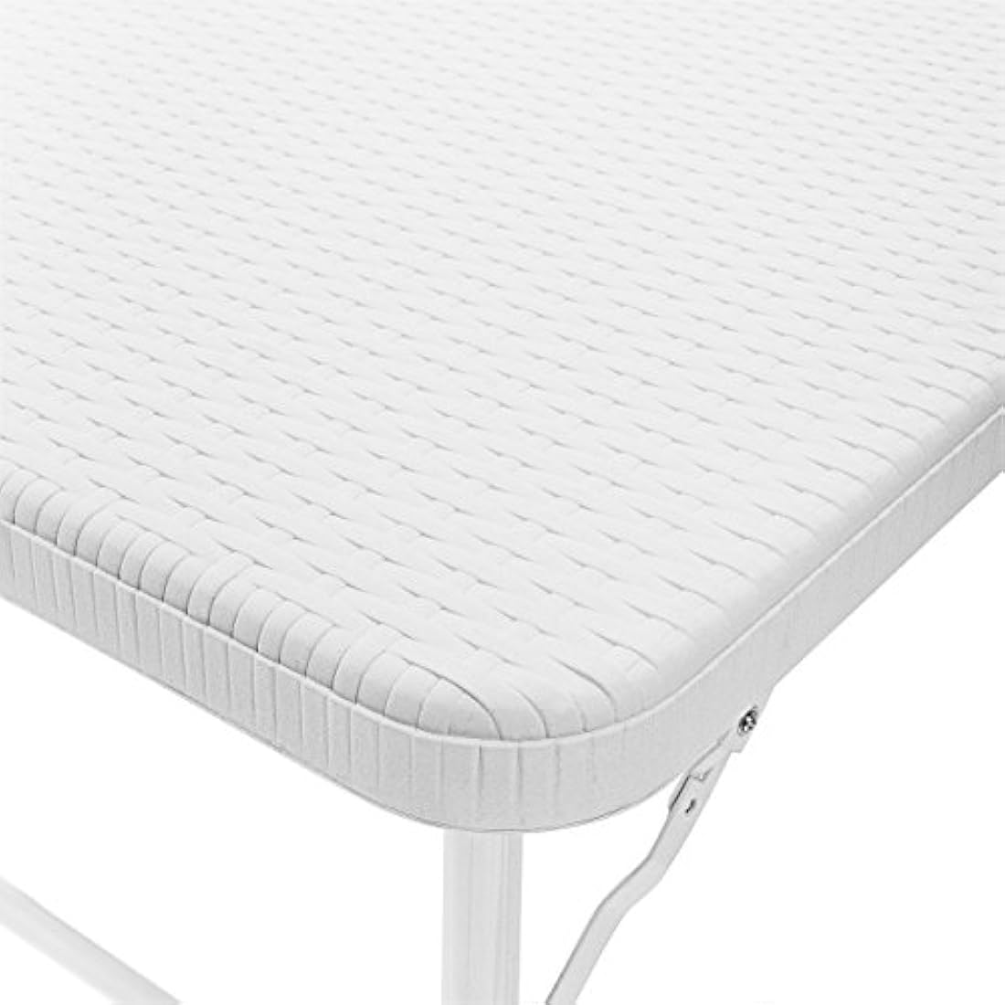 Relaxdays BASTIAN Rectangular Patio Table Folding Table 74 x 121.5 x 61 cm, Folding Table for Backyard, Balcony or Porch with Metal Frame, Rattan Look Side Table or Camping Table, White