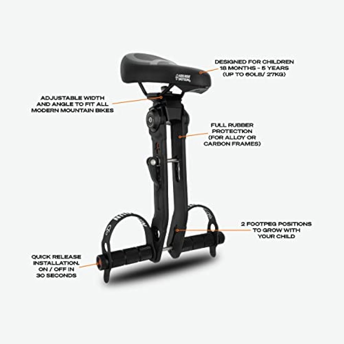 Kids Ride Shotgun - Child Bike Seats & Handlebar Combos - Front Mounted, For children aged 2~5 years, Fits Most Adult Modern Mountain Bikes, Adjustable for Comfort