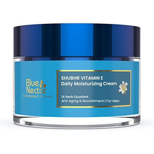 Blue Nectar Anti Aging Cream for Men | Natural Moisturizer with Vitamin E for Wrinkles & Fine Lines (14 herbs, 50g)