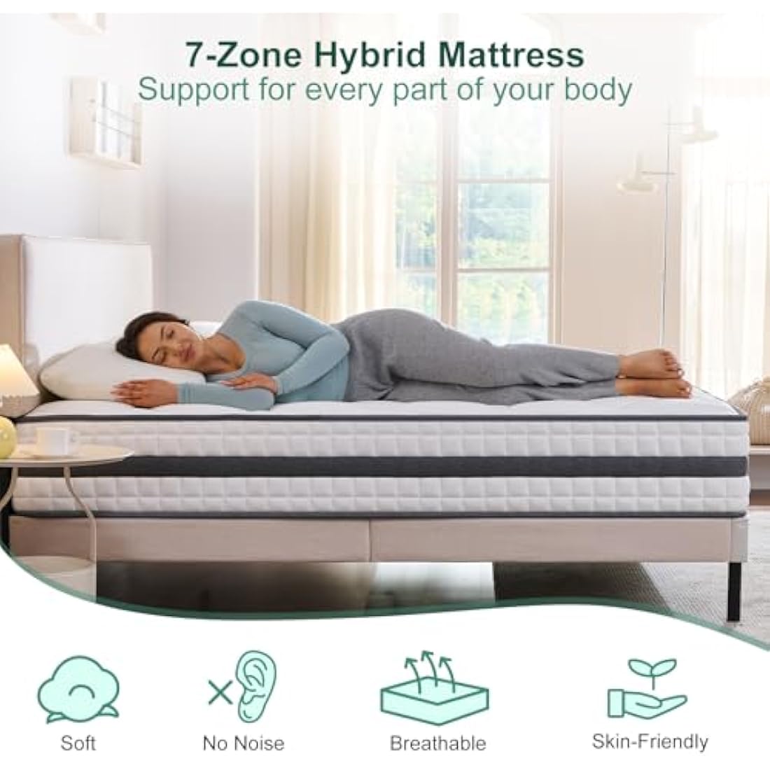 Twirest King Mattress, Hybrid Memory Foam and Spring Zonal Support, Decompression, Medium Firm, Soft and Breathable Cloth, Mattress-in-Box, 150x200x30cm