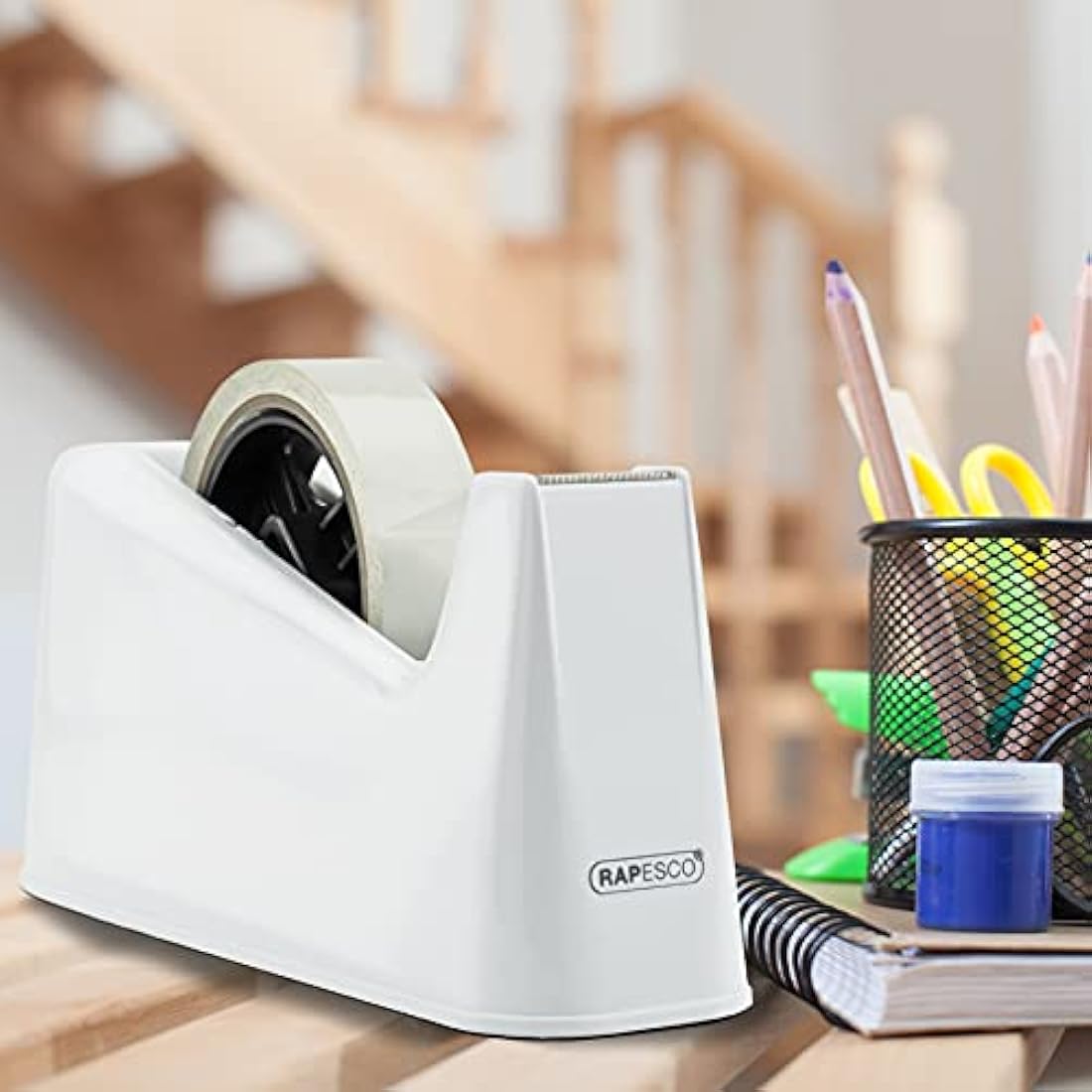 Rapesco 1486 500 Heavy Duty Tape Dispenser with 2 Tape Rolls, White