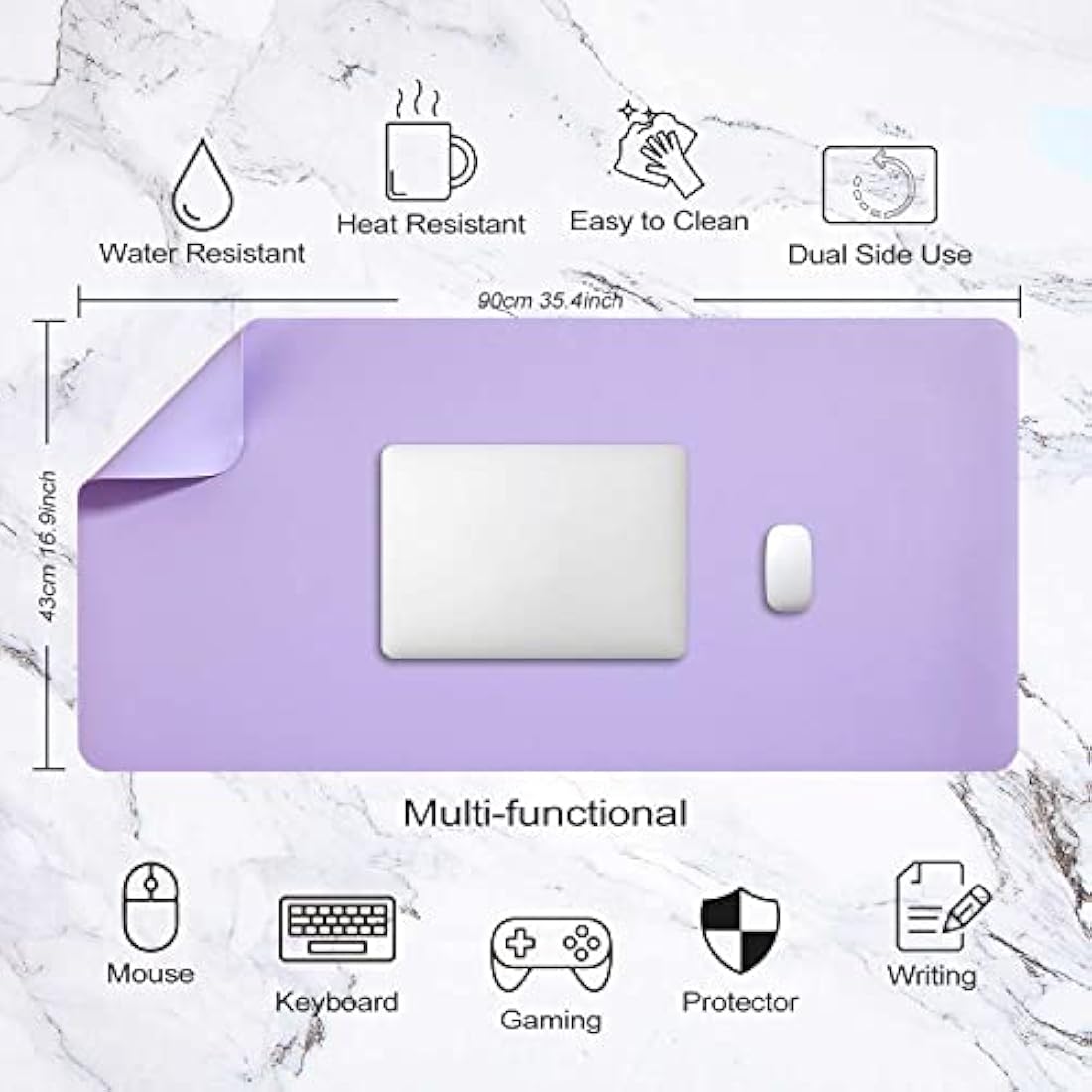 Desk Pad Large, Desk Mat, Extended Mouse Mat, Mouse Pad L, Desk Blotter, DOBAOJIA Laptop Pad Writing Pad for Office/Home, Dual-Side Use PU Leather Waterproof 35.4" X 16.9"(Purple/Purple)