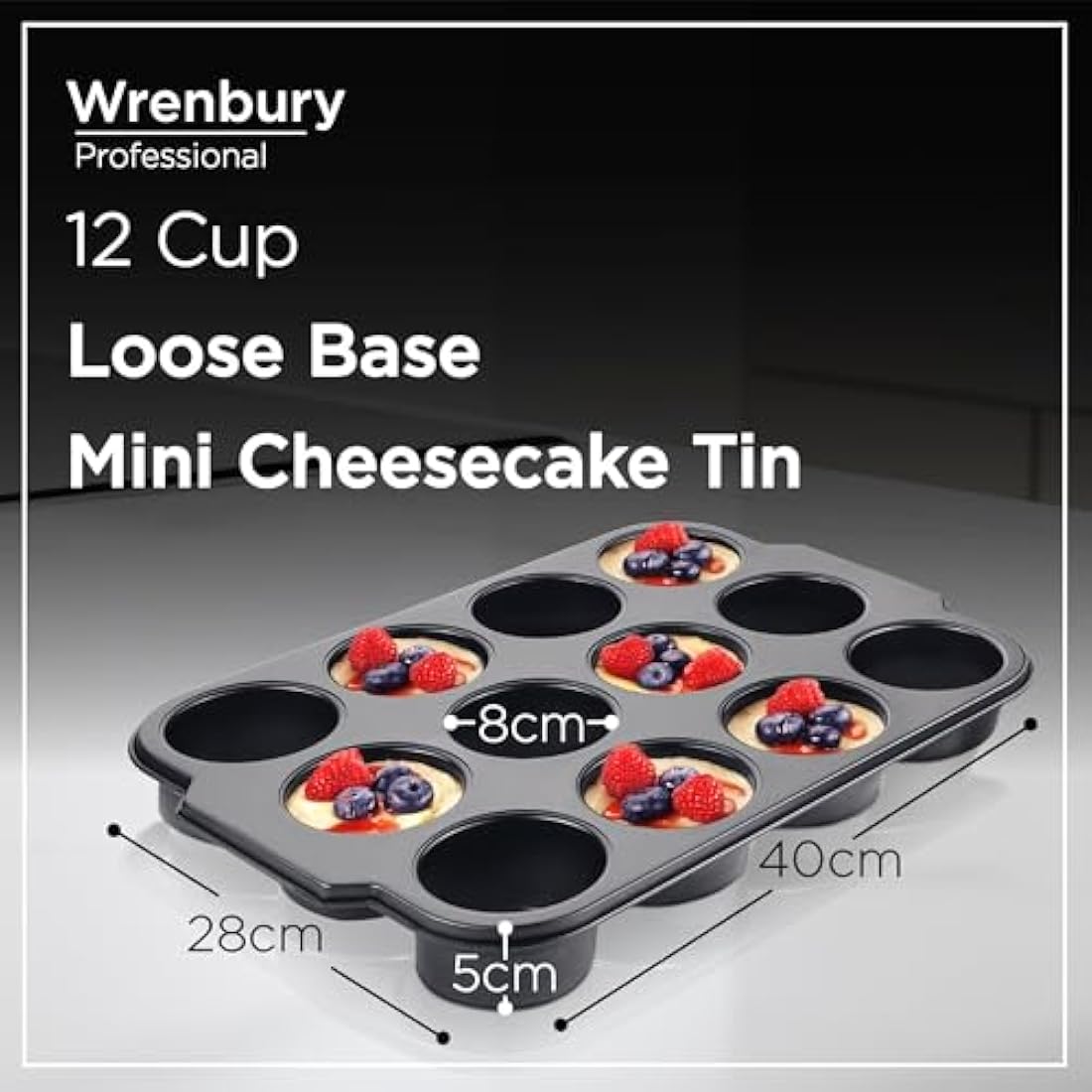 Wrenbury Mini Cheesecake Tins Removable Base - Bake with Confidence - 12 Cup Loose Based Mini Sandwich Tin Muffin Mould - Food Safe and Dishwasher Friendly 3" Cup
