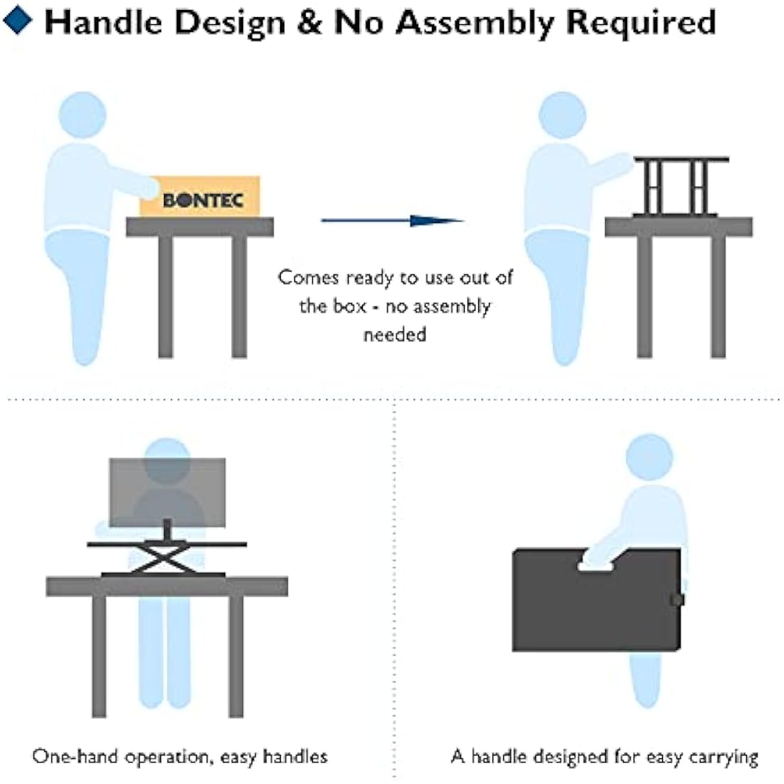 BONTEC Standing Desk Converter 67x47cm, Height Adjustable Sit Stand desk Converter Workstation, X-Frame Desk Riser for Laptop, Monitor, Keyboard Home Office, Ultra-Slim Desk Raiser up to 8kg